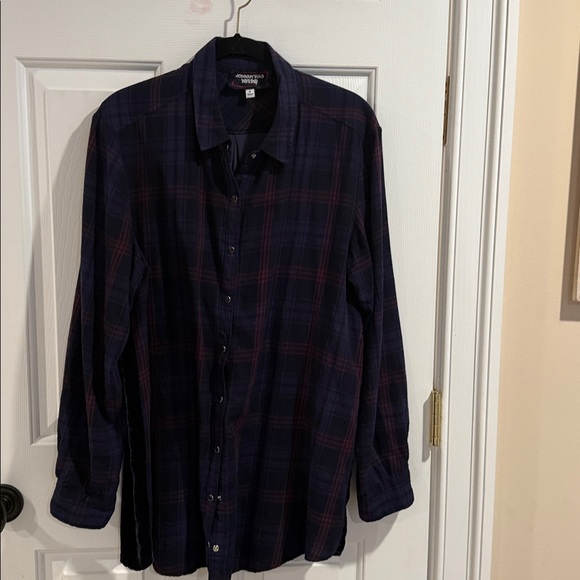 Johnny Was Velvet Back Embroidered Flannel Tunic Shirt - Picture 4 of 8
